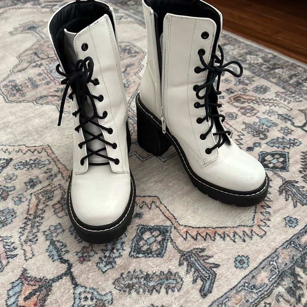 Madden Girl White Combat Boots with Black Accents